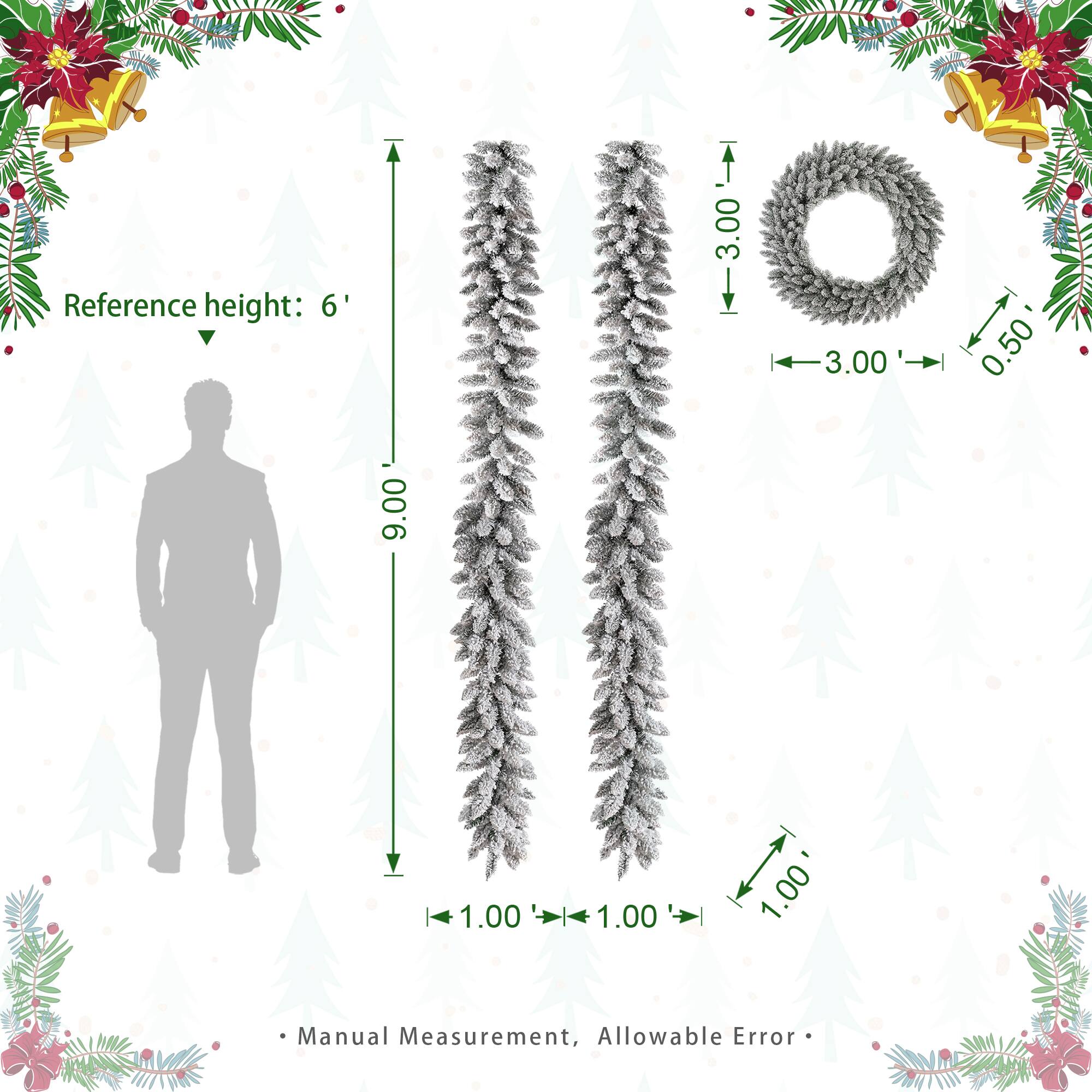 Glitzhome® 36" Oversized Pre-Lit Snow Flocked Christmas Wreath & Garland Set